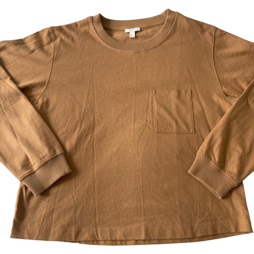 COS Cotton Long Sleeve T-Shirt Brown Camel Relaxed Boxy oversized Crew Neck S